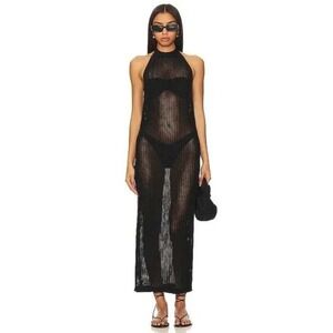 Tahari Womens Black Open Knit Halter Midi Dress Swim Coverup Size Large W515
